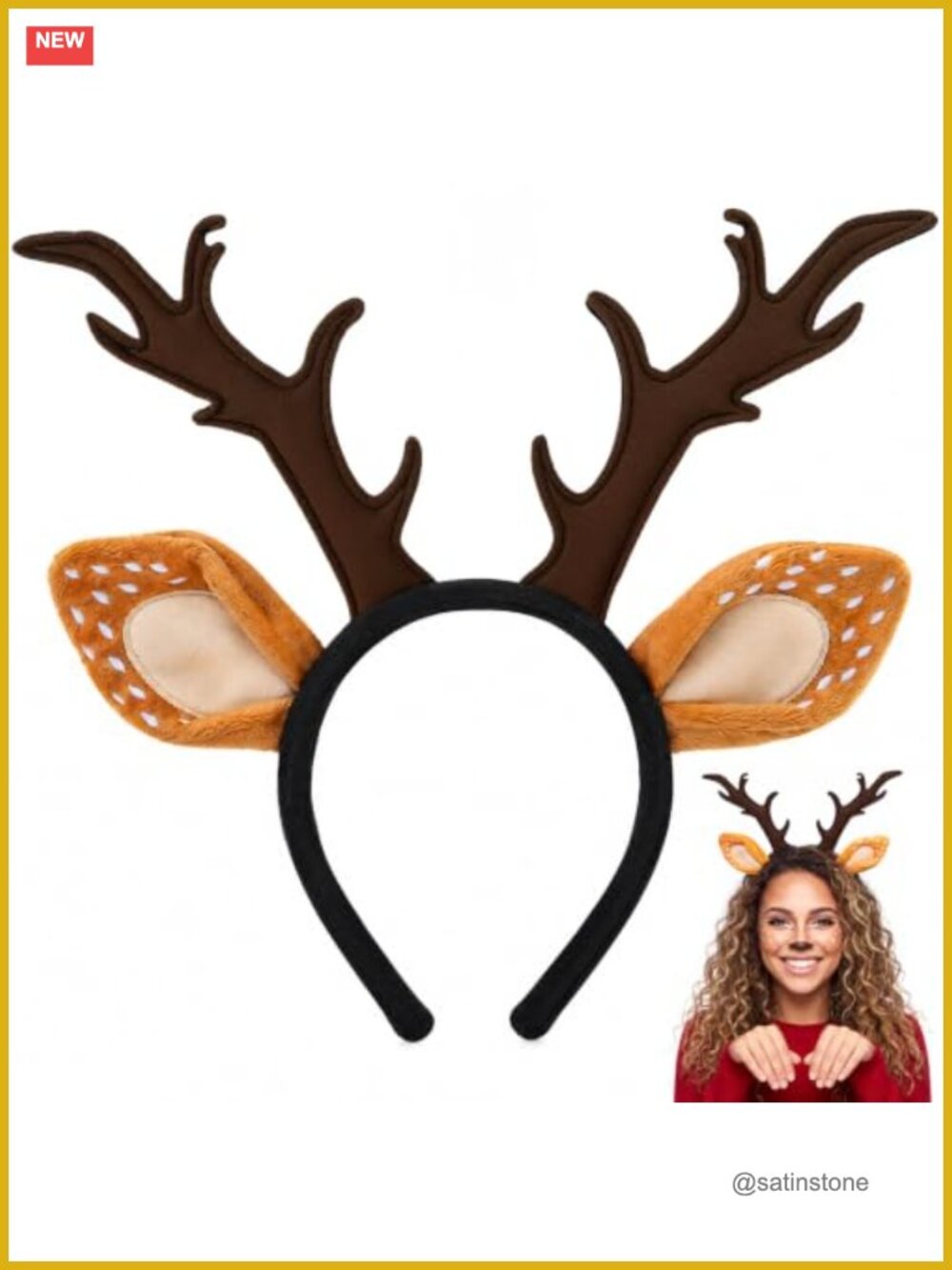 Reindeer Antlers Headband Plush 3D Deer Ears Halloween Costume